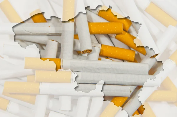 Umrisskarte von Belgien mit transparenten Zigaretten im Hintergrund — Stockfoto