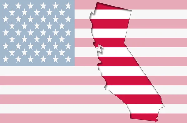 미국 국기에 캘리포니아의 개요 지도 — 스톡 사진
