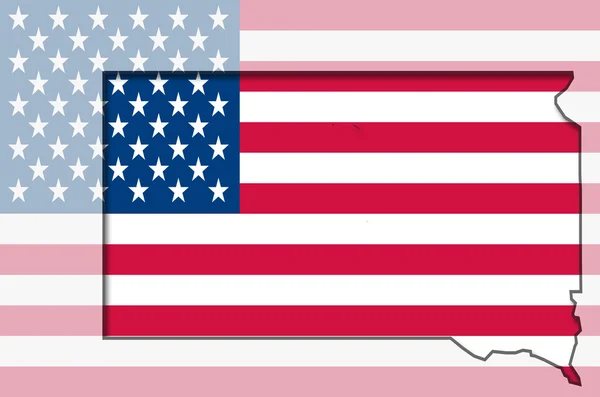 Outline map of south Dakota on american flag — Stock Photo, Image