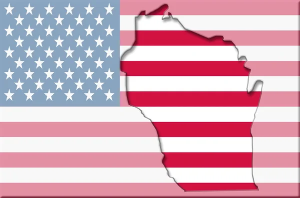 Mapa do contorno de Wisconsin na bandeira americana — Fotografia de Stock