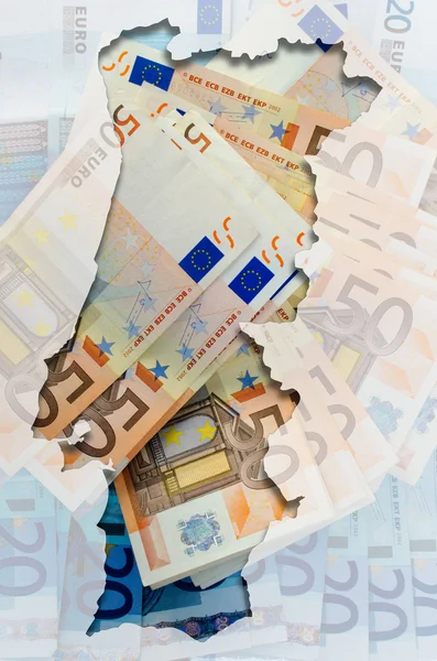 Outline map of Portugal with transparent euro banknotes in backg — 图库照片