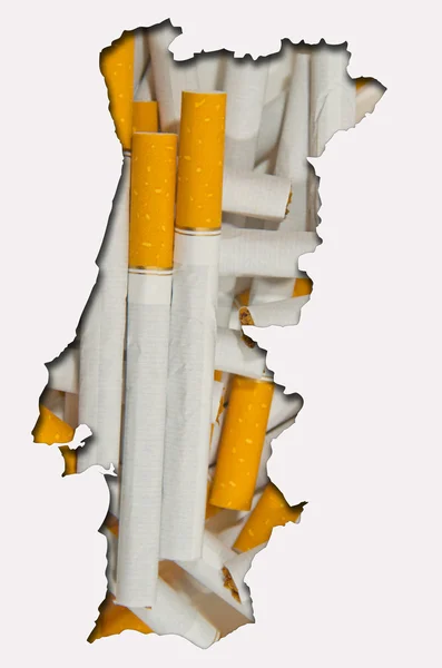Übersichtskarte von Portugal mit Zigaretten im Hintergrund — Stockfoto