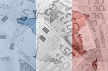 Outline map of France with transparent euro banknotes in backgro clipart