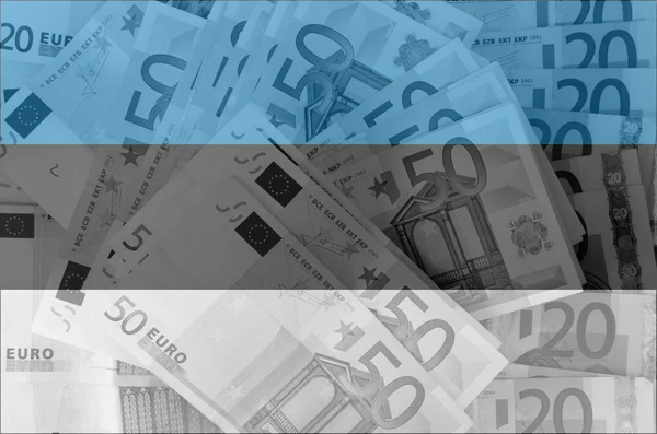 バック グラウンドで透明のユーロ紙幣とエストニアの旗 — ストック写真