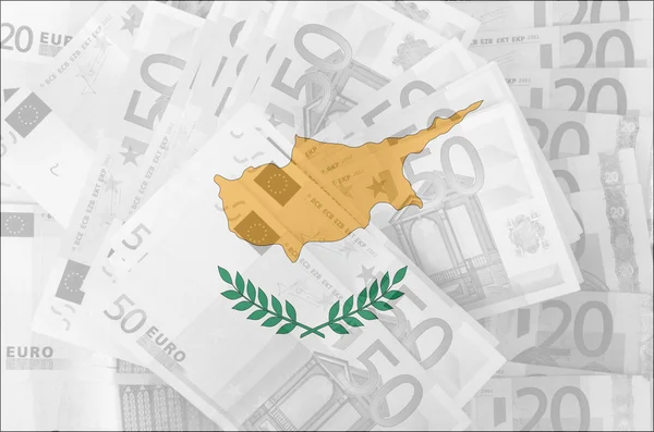 stock image Flag of Cyprus with transparent euro banknotes in background