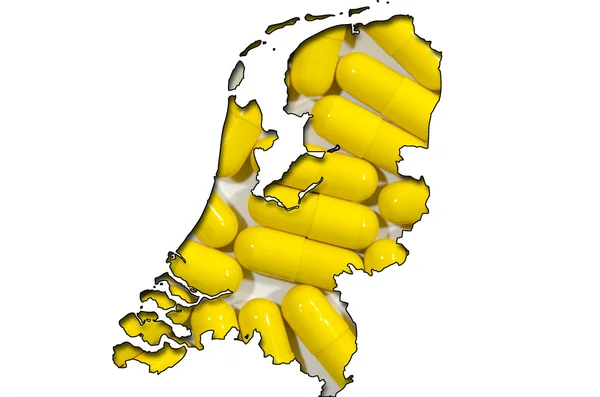 Konturkarta över Nederländerna med transparent nederländsk flagg — Stockfoto