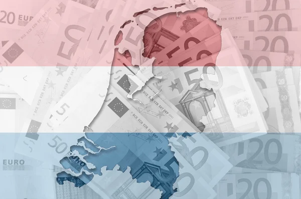 Mapa geral dos Países Baixos com notas de euro transparentes em ba — Fotografia de Stock