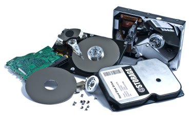 Parts of hard drive with fantasy label clipart