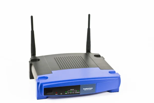 Blauwe internetrouter met twee antennes — Stockfoto