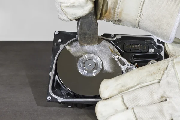 Working with chisel on an open hard drive — Stock Photo, Image
