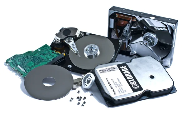 Parts of hard drive with fantasy label — Stock Photo, Image