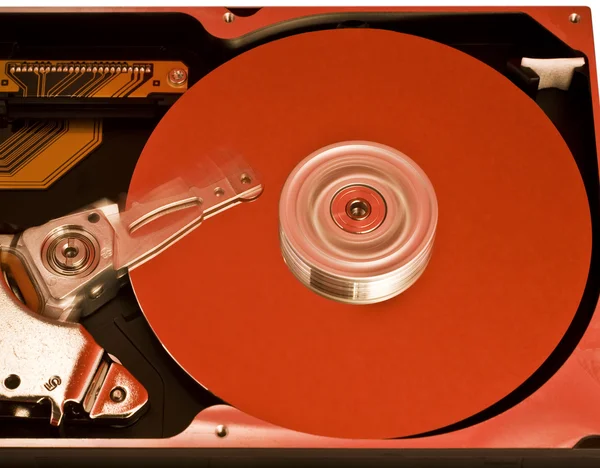 Kırmızı plakalı açık sabit diskten — Stok fotoğraf