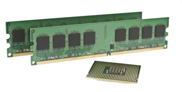 Two ddr2 memory modules and a cpu — Stock Photo, Image