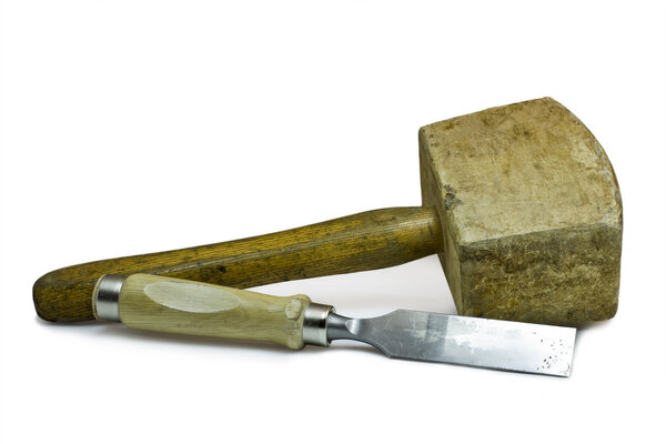 Wooden hammer and chisel