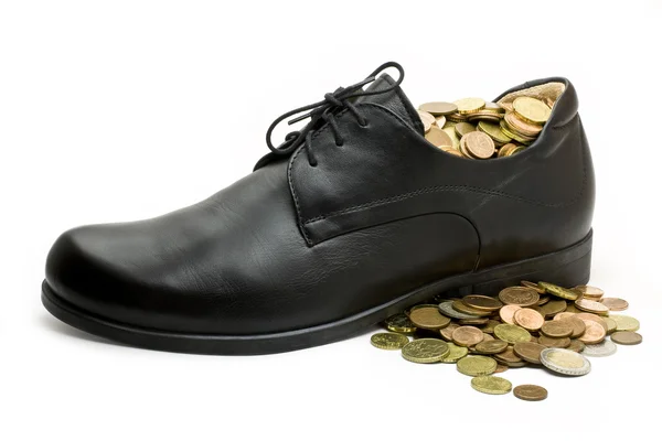 Black business shoe with money — Stock Photo, Image