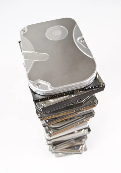 Montón de discos duros con espacio de copia en la parte superior —  Fotos de Stock