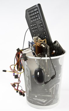 Computer trash in wastebasket clipart