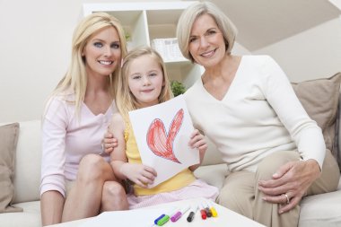 Mother Daughter Grandmother Generations at Home wih Heart Picture clipart