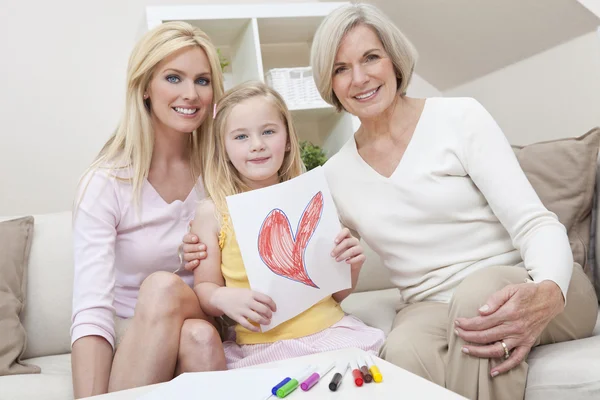 Mother Daughter Grandmother Generations at Home wih Heart Picture — Stock Photo, Image