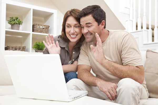 Couple Making VOIP Internet Phone Call on Laptop Computer — Stock Photo, Image