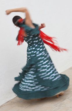 Motion Blurred Shot of Spinning Woman Spanish Flamenco Dancer clipart