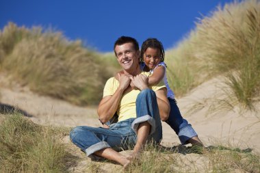 Man & Girl, Happy Father and Daughter Playing At Beach clipart