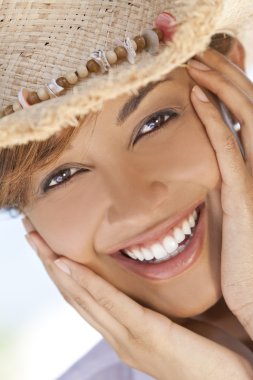 Beautiful Mixed Race Woman Laughing In Straw Coboy Hat clipart