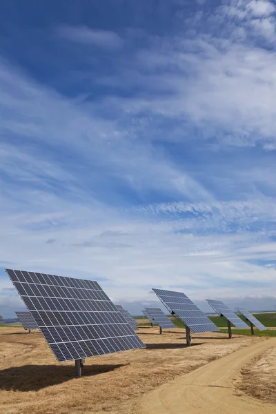 Campo de energía renovable Paneles solares fotovoltaicos —  Fotos de Stock