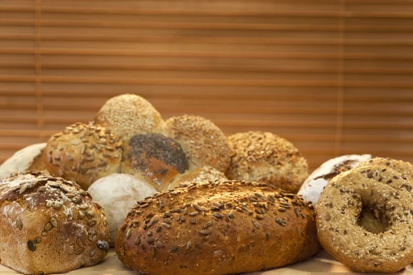 A Selection Of Rustic Wholemeal and Seeded Handmade Bread Loaves — Stock Photo, Image