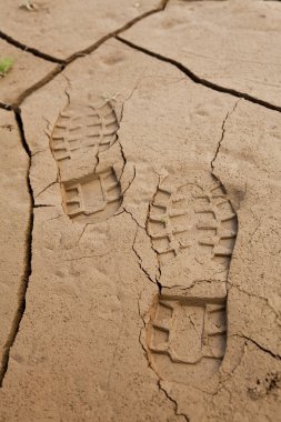 Boot Footprints in Dry Cracked Earth clipart