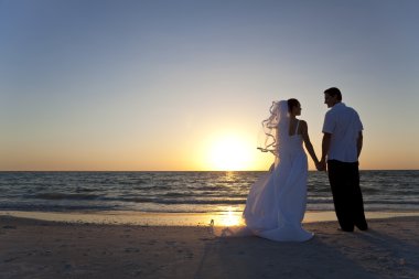 Bride & Groom Married Couple Sunset Beach Wedding clipart