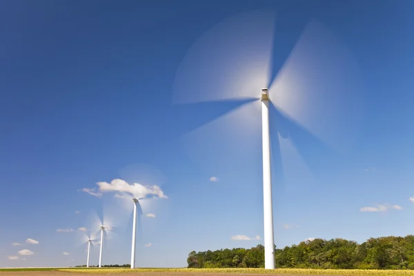 Zielona energia turbin wiatrowych w pole słoneczników — Zdjęcie stockowe