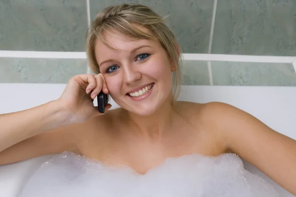 Bathtime Phonecall — Fotografia de Stock