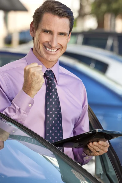 Businessman Celebrating Success with Tablet Computer — Stock Photo, Image