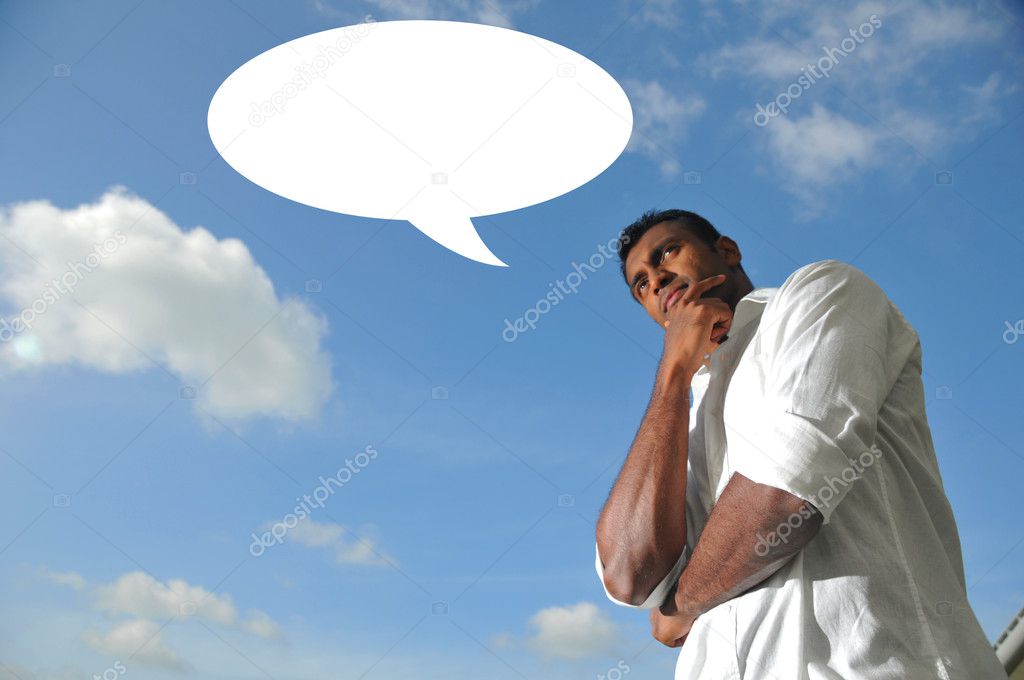 Indian man with a speech bubble