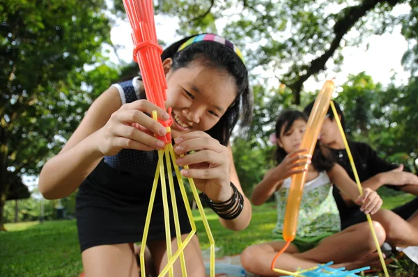 3 children having fun during picnic — Stock Photo, Image