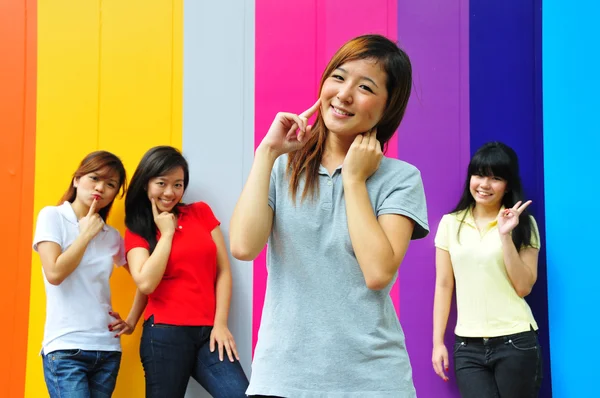 Four Asian Chinese Girls in happy poses — Stock Photo, Image