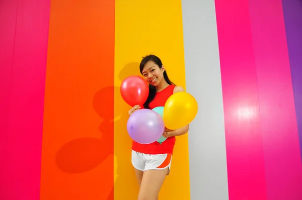 Asian chinese cheer leader with balloons — Stock Photo, Image