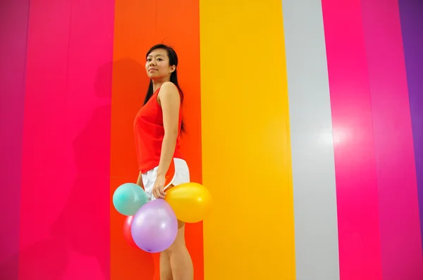 Azjatycki chiński dopingować lidera z balonów — Zdjęcie stockowe