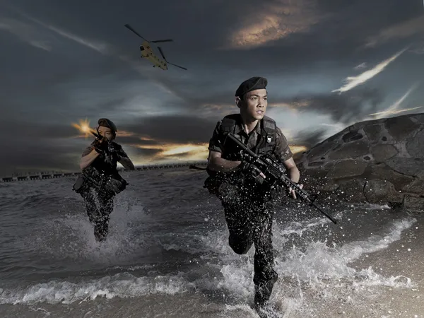 Asian chinese soldier in various pose — Stock Photo, Image
