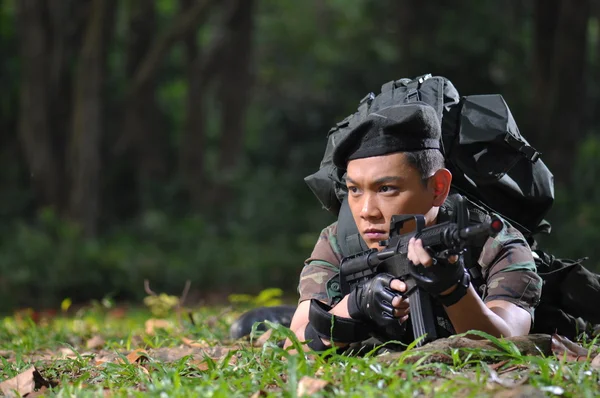 stock image Asian chinese soldier in various aggressive poses