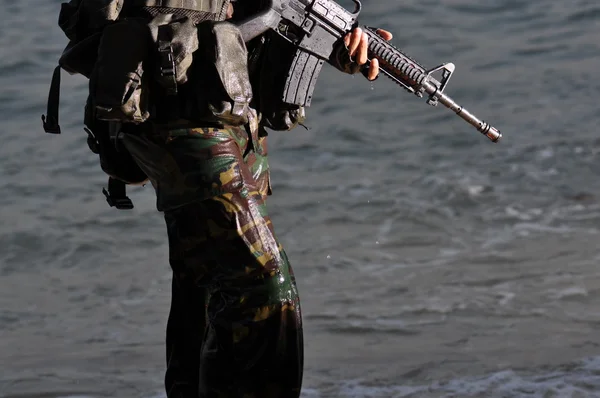 समुद्रकिनारी आशियाई सैनिक — स्टॉक फोटो, इमेज