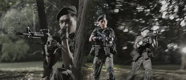 Montage van Aziatische chinese soldaat — Stockfoto