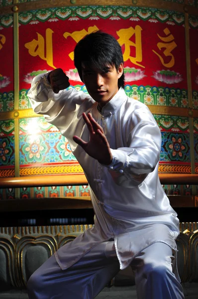 Asian Chinese Man in Kungfu staces — Stock Photo, Image