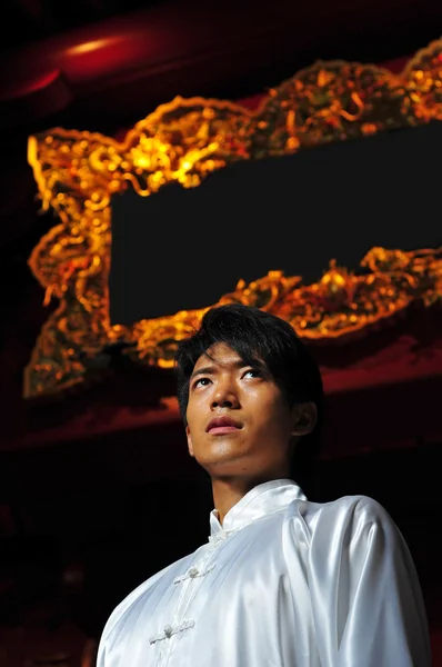 Asiático chino hombre en kungfu staces — Foto de Stock