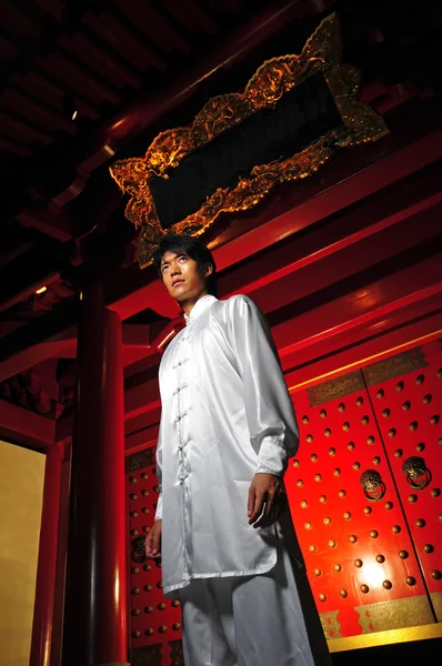 Azjatycki chiński człowiek w kungfu staces — Zdjęcie stockowe