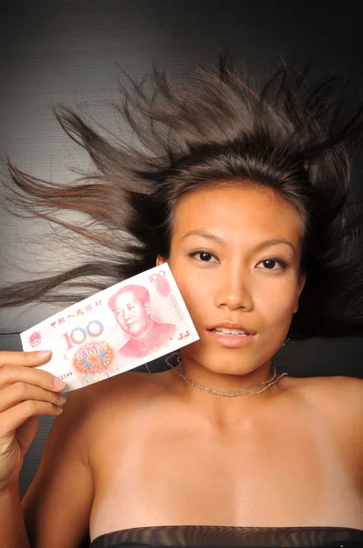 stock image Asian chinese woman with the Chinese Renminbi