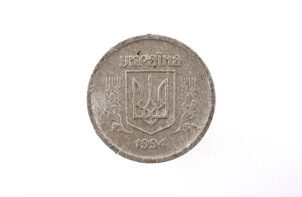 Moneta ucraina due centesimi, isolata su sfondo bianco — Foto Stock