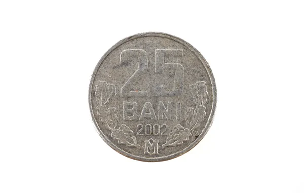 Moneta moldava nei 25 bani, isolata su fondo bianco — Foto Stock