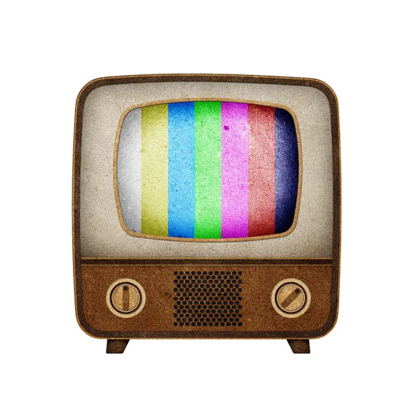Τηλεόραση (TV) εικονίδιο ανακυκλωμένο χαρτί κολλήσει σε λευκό φόντο — Φωτογραφία Αρχείου
